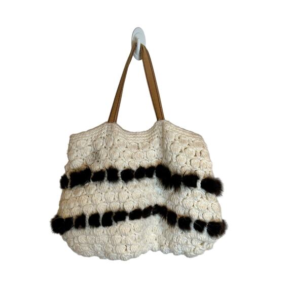 Y2K Knit Faux Fur Mid Size Shoulder Bag - Picture 4 of 7